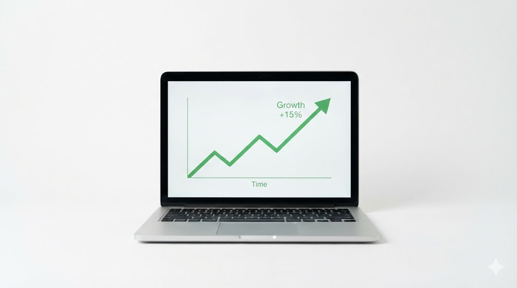 Laptop with chart and data analysis for business strategy Success & Growth Symbol